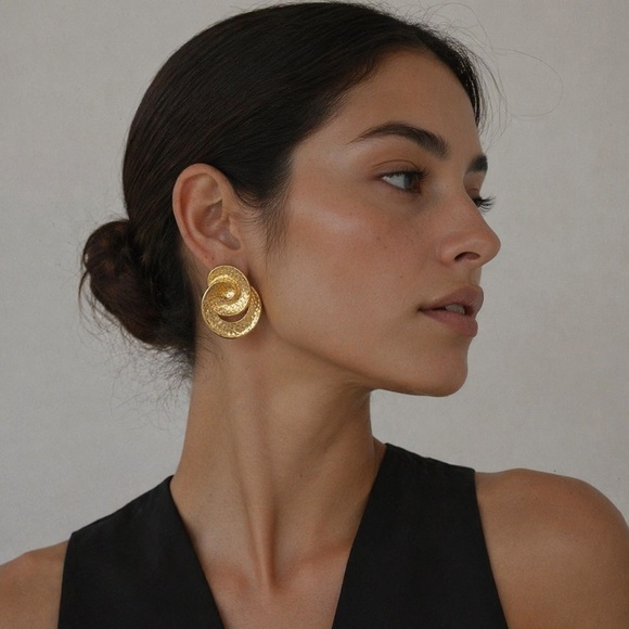 Vintage Jewelry - Vintage Gold-Tone Swirl Statement Earrings | Sculptural Textured Disc